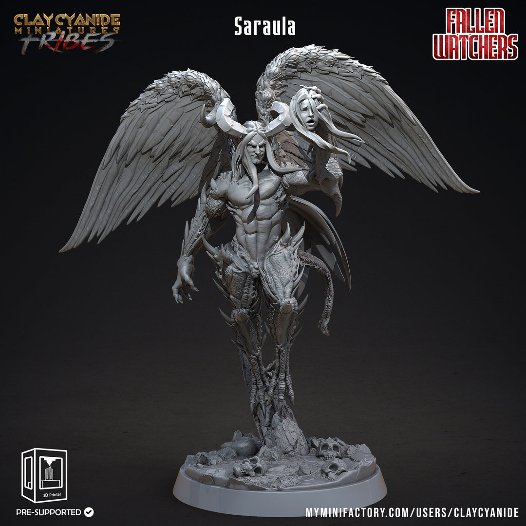 Saraula Fallen Angel Demon|28mm, 32 mm,54mm,75mm,100mm Scale | Resin Miniature | Dungeons and Dragons | Pathfinder | D&D 5e | Clay Cyanide