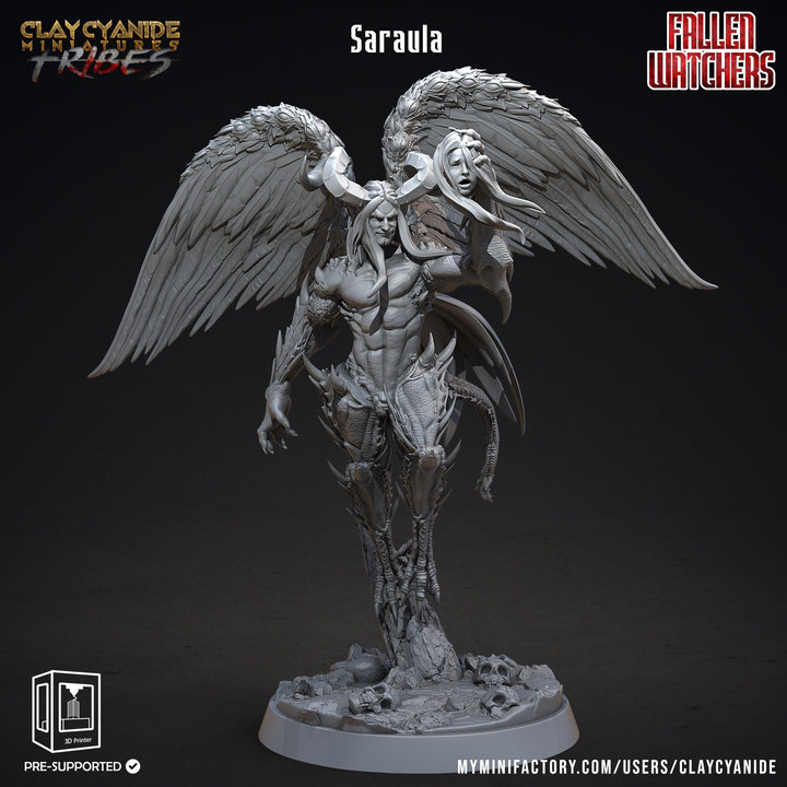 Saraula Fallen Angel Demon|28mm, 32 mm,54mm,75mm,100mm Scale | Resin Miniature | Dungeons and Dragons | Pathfinder | D&amp;D 5e | Clay Cyanide