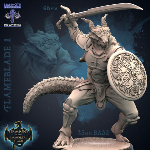 Dragonborn Paladin Sword and Shield | 28mm, 32mm, 75mm Scale Resin Miniature | Dungeons and Dragons D&D 5e | Pathfinder | Flesh of Gods