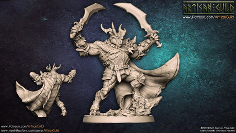 Dragonborn Barbarian mini 2-weapon Style Swords | 28mm, 32mm, 54mm, 75mm Scale Resin Miniature | Dungeons and Dragons | Pathfinder |