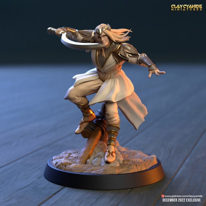 Elf Male Fighter Paladin with Sword | 28mm, 32mm Scales also 50mm and 100mm| Dungeons and Dragons| Pathfinder | Clay Cyanide