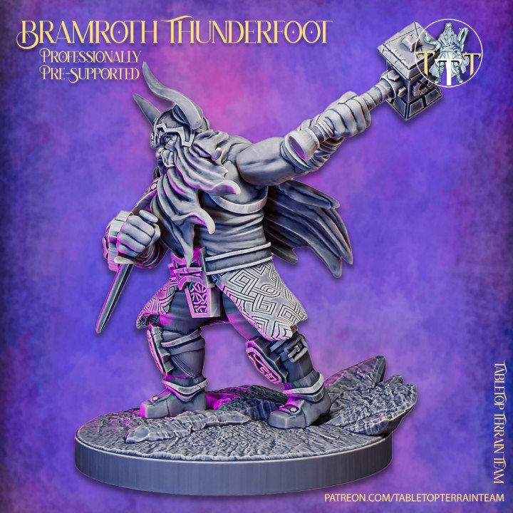 Dwarf Fighter Paladin Battle Hammer | Dungeons and Dragons Resin Figure Miniature | 28mm,32mm,75mm Scales | Pathfinder Mini for Painting |
