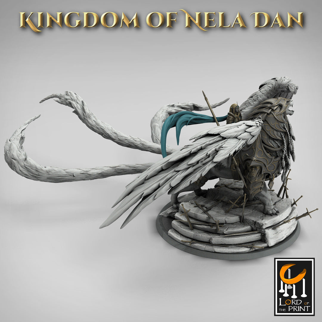 High Elf Female Queen Paladin Mounted on Winged Feline, Moon Elf, Eladrin | 28mm, 32mm,54mm Scales | Dungeons and Dragons | Pathfinder |