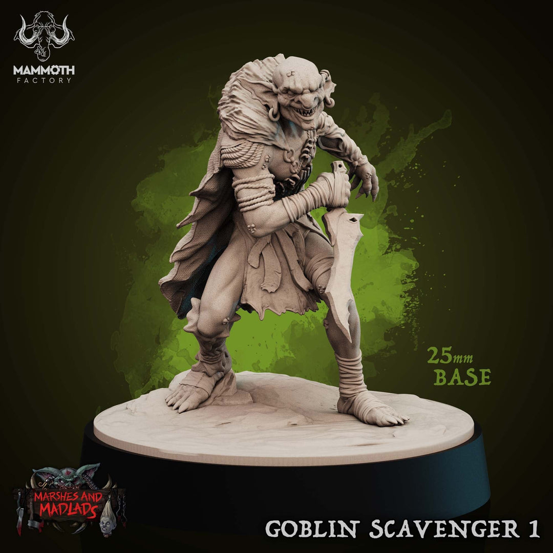 Goblin with Short Sword Scavenger | Dungeons and Dragons | 28mm,32mm,54mm,75mm Scales | Pathfinder Mini for Painting | Mammoth Factory