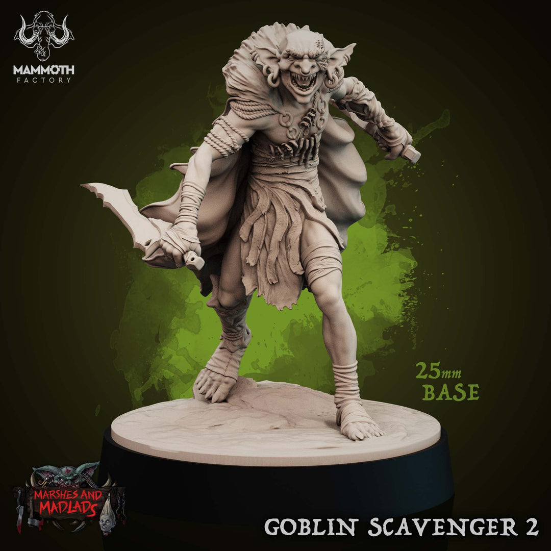 Goblin with Short Sword Scavenger | Dungeons and Dragons | 28mm,32mm,54mm,75mm Scales | Pathfinder Mini for Painting | Mammoth Factory