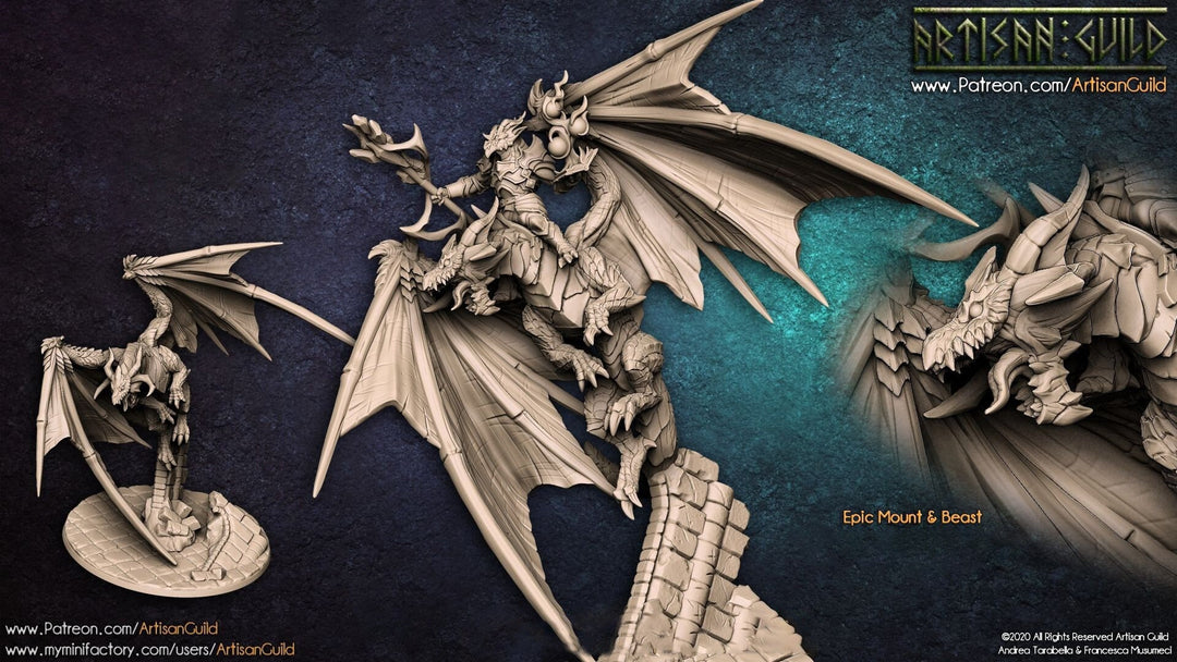 Dragonborn Wizard Sorcerer, Battle Mage mounted on Dragon | 28mm, 32mm, 54mm, 75mm Scale Resin| Dungeons and Dragons 5E | Pathfinder |