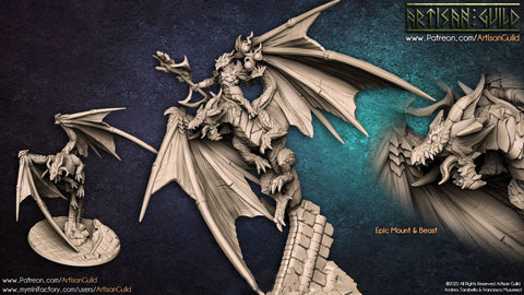 Dragonborn Wizard Sorcerer, Battle Mage mounted on Dragon | 28mm, 32mm, 54mm, 75mm Scale Resin| Dungeons and Dragons 5E | Pathfinder |