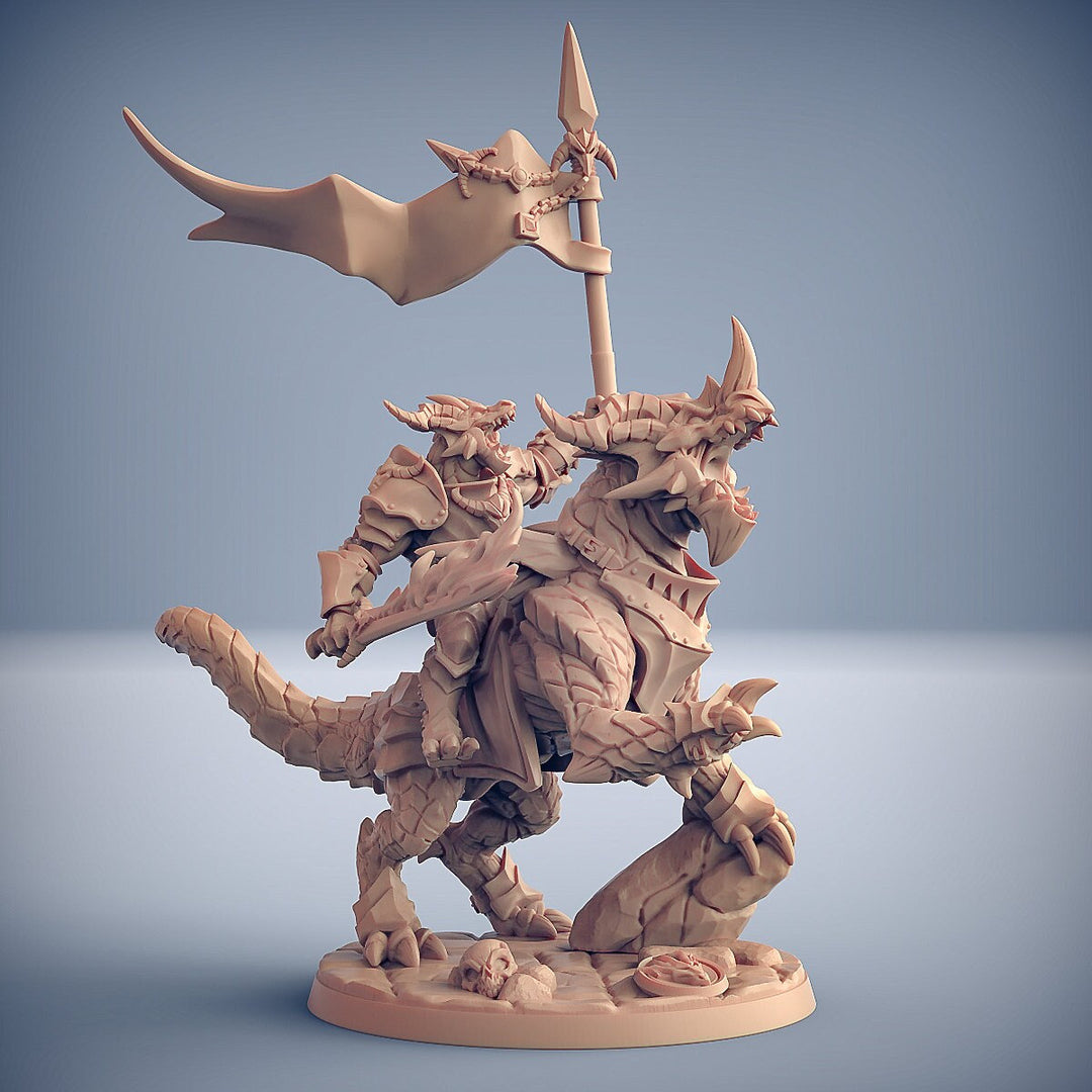 Dragonborn Knight Paladin Fighter Mounted on Dragonling | 28mm, 32mm, 54mm, 75mm Scale Resin Miniature | Dungeons and Dragons | Pathfinder |