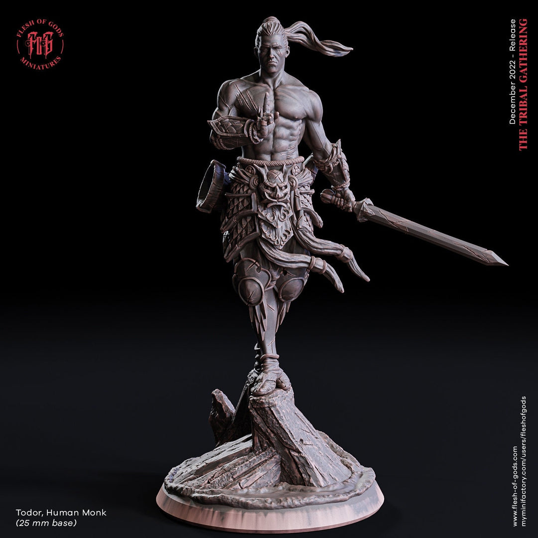 Human Monk | 28mm, 32mm, 54mm, 75mm, 100mm Scale Resin Miniature | Dungeons and Dragons | Flesh of Gods