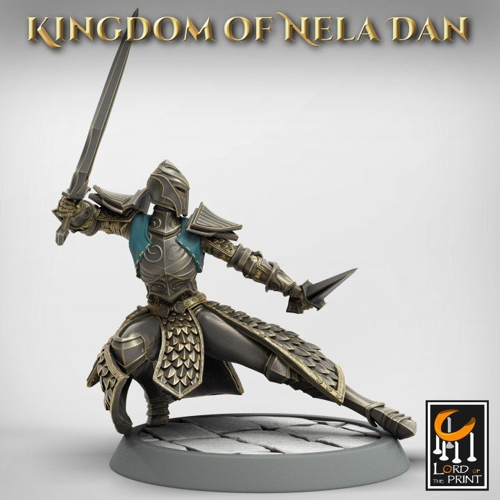 High Elf Helm on Two Weapon Master, Moon Elf, Eladrin Unpainted Miniature | 28mm, 32mm,75mm Scales | Dungeons and Dragons | Pathfinder |