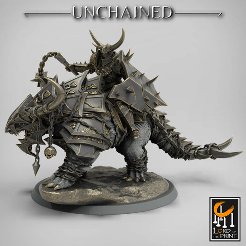 Chaos Knight on Armored Muscular Beast Flail and Shield, Oathbreaker Paladin |Dungeons and Dragons |28m,32mm,54mm,75mm Scale | Pathfinder
