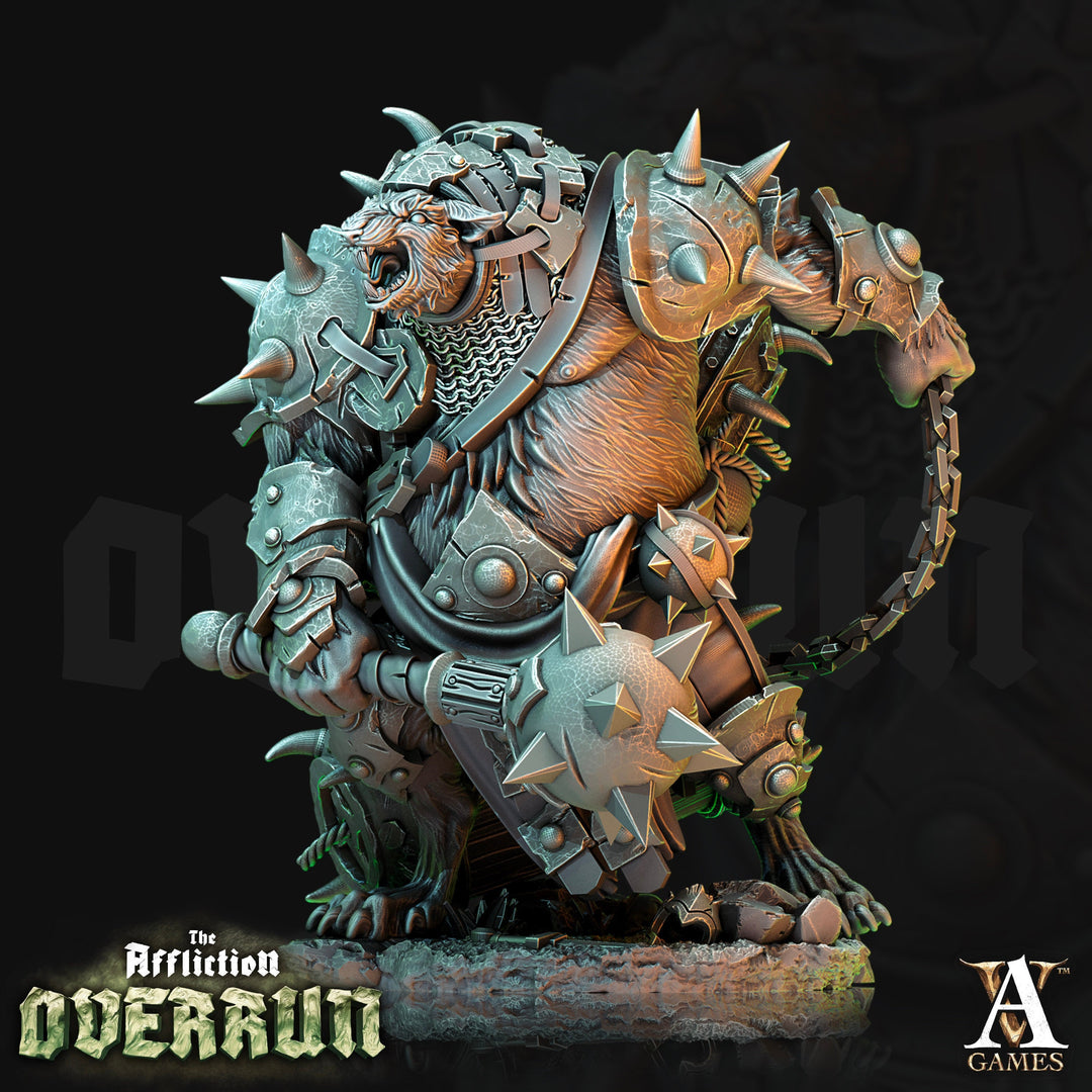 Wererat in Heavy Armor w/ Mace and Chain Barrel | Resin Miniature | Dungeons and Dragons | 28mm,32mm,75mm Scales | Pathfinder ratfolk |D&D