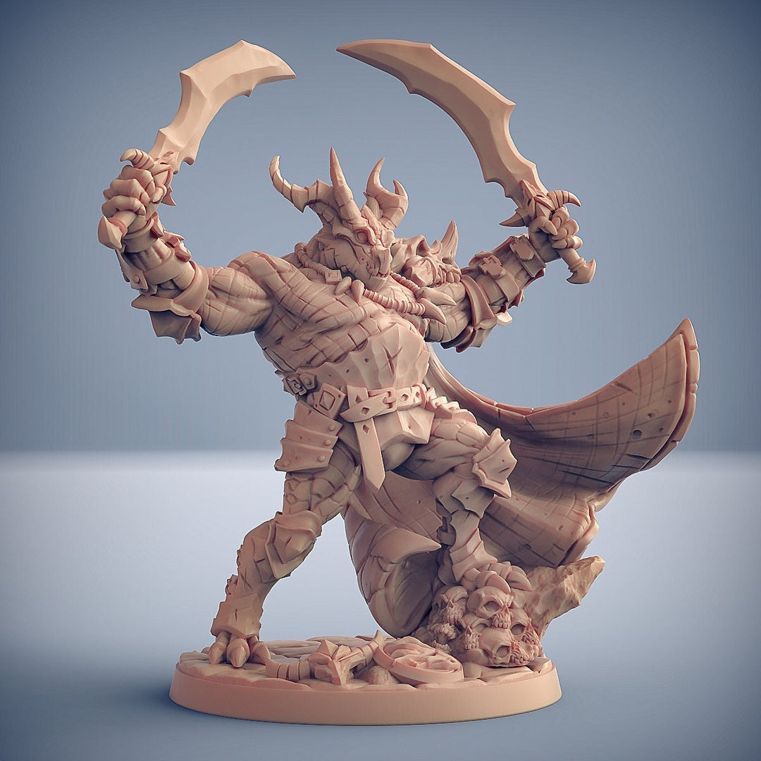 Dragonborn Barbarian mini 2-weapon Style Swords | 28mm, 32mm, 54mm, 75mm Scale Resin Miniature | Dungeons and Dragons | Pathfinder |