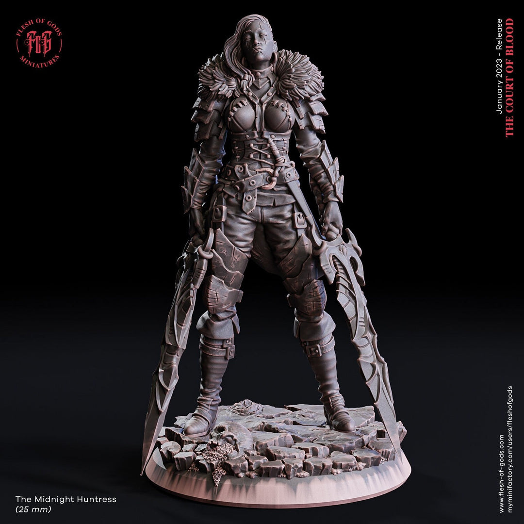 Female Fighter, Ranger, Blood Hunter | 28mm, 32mm,75mm Scales | 100mmTall | Player Character Mini-D&D 5e Pathfinder Figurine | Flesh of Gods