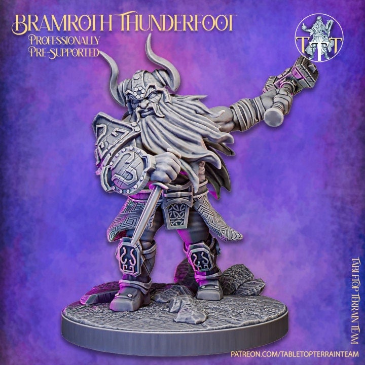 Dwarf Fighter Paladin Battle Hammer | Dungeons and Dragons Resin Figure Miniature | 28mm,32mm,75mm Scales | Pathfinder Mini for Painting |