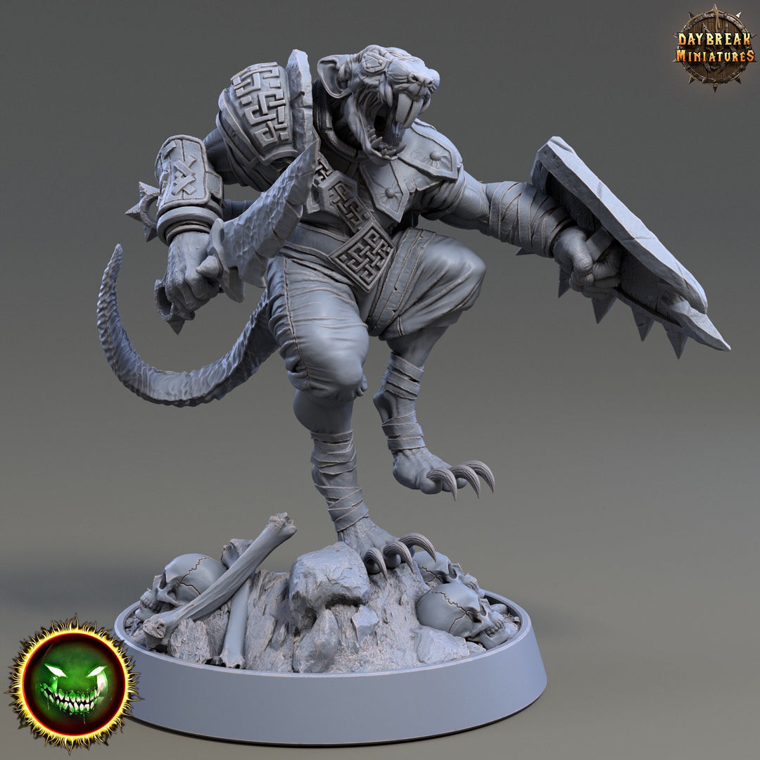 Wererat Sword and Shield, Ratfolk, Ratman |Resin| Dungeons and Dragons 5e | 28mm,32mm,54m,75mm Scales | Pathfinder D&D | Daybreak Miniatures