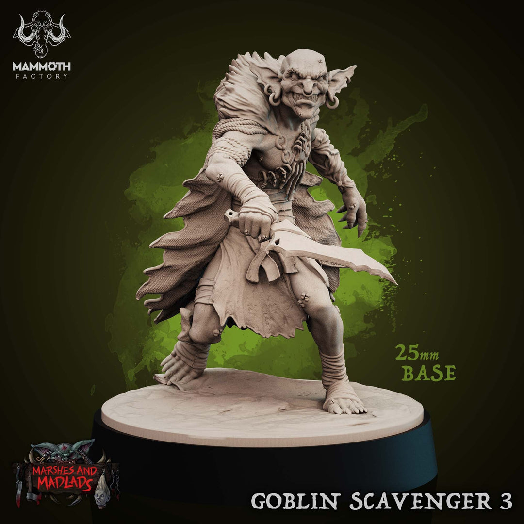 Goblin with Short Sword Scavenger | Dungeons and Dragons | 28mm,32mm,54mm,75mm Scales | Pathfinder Mini for Painting | Mammoth Factory