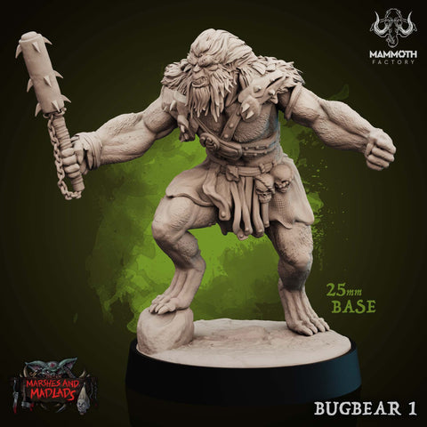 Bugbear Fighter Warrior Barbarian Mace | Scales 28mm,32mm,54mm,75mm | Megaboss | Dungeons and Dragons |Pathfinder | Mammoth Factory