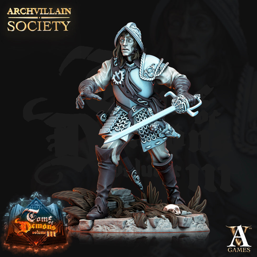 Human Fighter, Stefan Leroux Haunted Guardsman |28mm,32mm,75mm Scales, 100mmTall| Dungeons and Dragons | Pathfinder | Archvillain Games