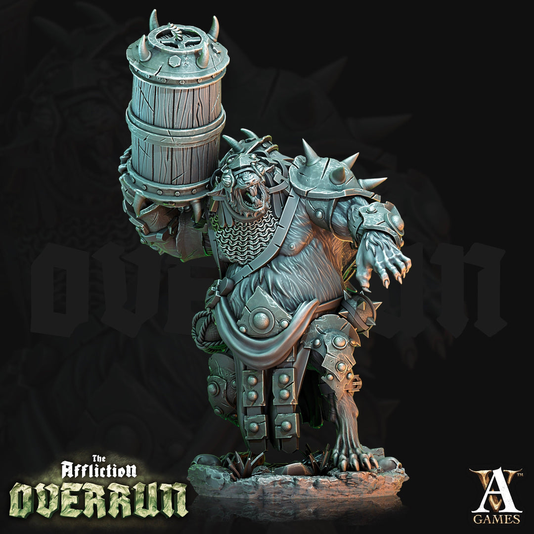 Wererat in Heavy Armor w/ Barrel | Unpainted Resin Miniature | Dungeons and Dragons 5e | 28mm,32mm,75mm Scales | Pathfinder ratfolk |D&D