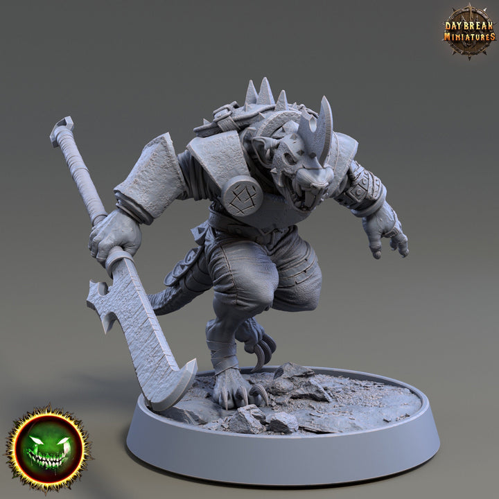 Wererat 2handed weapon ,Ratfolk, Ratman |Resin| D and D 5e|28mm,32mm,54m,75mm Scales | Pathfinder D&amp;D | Daybreak Miniatures
