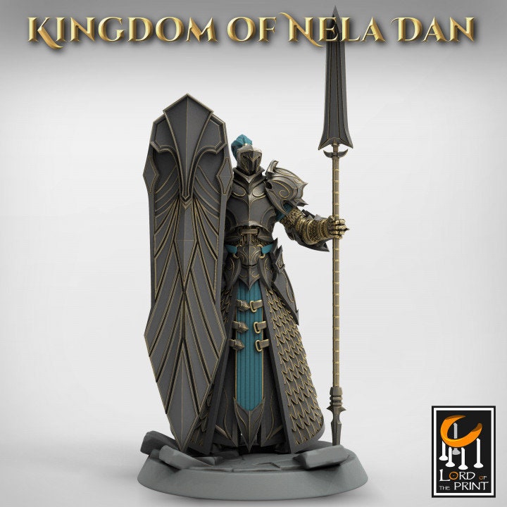 High Elf Praetaorian Spear and Shield , Moon Elf, Eladrin Unpainted | 28mm, 32mm,54mm,75mm Scales | Dungeons and Dragons | Pathfinder |