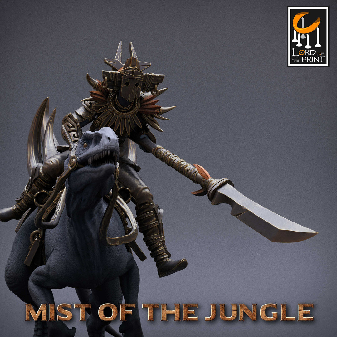Amazon Fighter Ranger with Spear on Running Raptor | Dungeons and Dragons 5e | 28mm,32mm,75mm Scale | Pathfinder | Lord of The Print