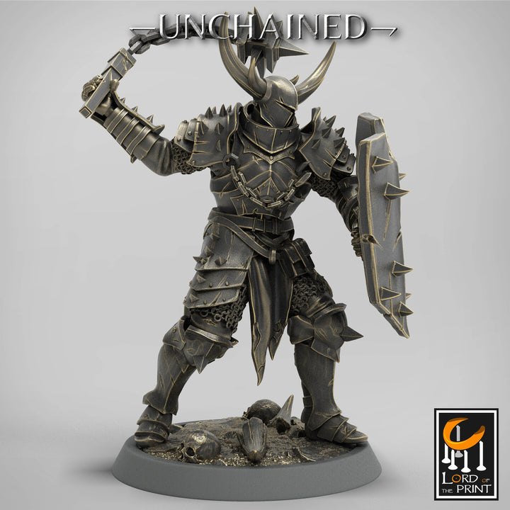 Fighter Flail, Light Soldier, Oathbreaker Paladin, Unpainted Miniature | 28mm, 32mm,54mm,75mm Scales | Dungeons and Dragons | Pathfinder |