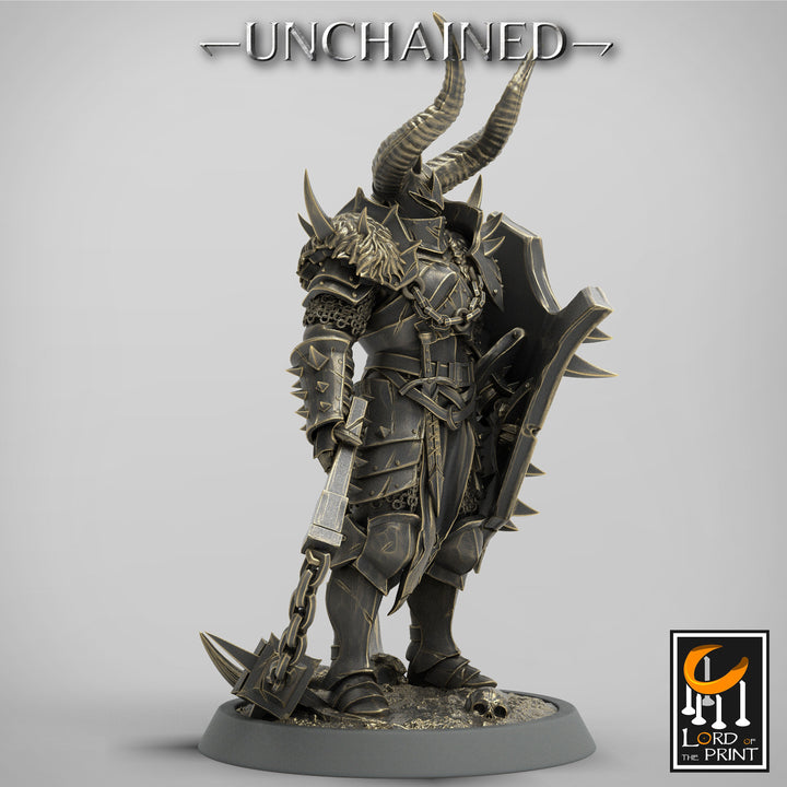 Fighter Flail, Light Soldier, Oathbreaker Paladin, Unpainted Miniature | 28mm, 32mm,54mm,75mm Scales | Dungeons and Dragons | Pathfinder |