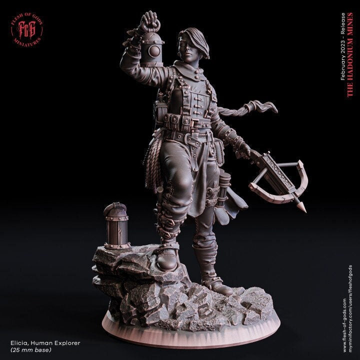 Female Advent,Rogue,Ranger,Fighter Crossb|28mm, 32mm,54mm,75mm,100mm Scale |100mmTall |player Character - D&D 5e Pathfinder |Flesh of Gods