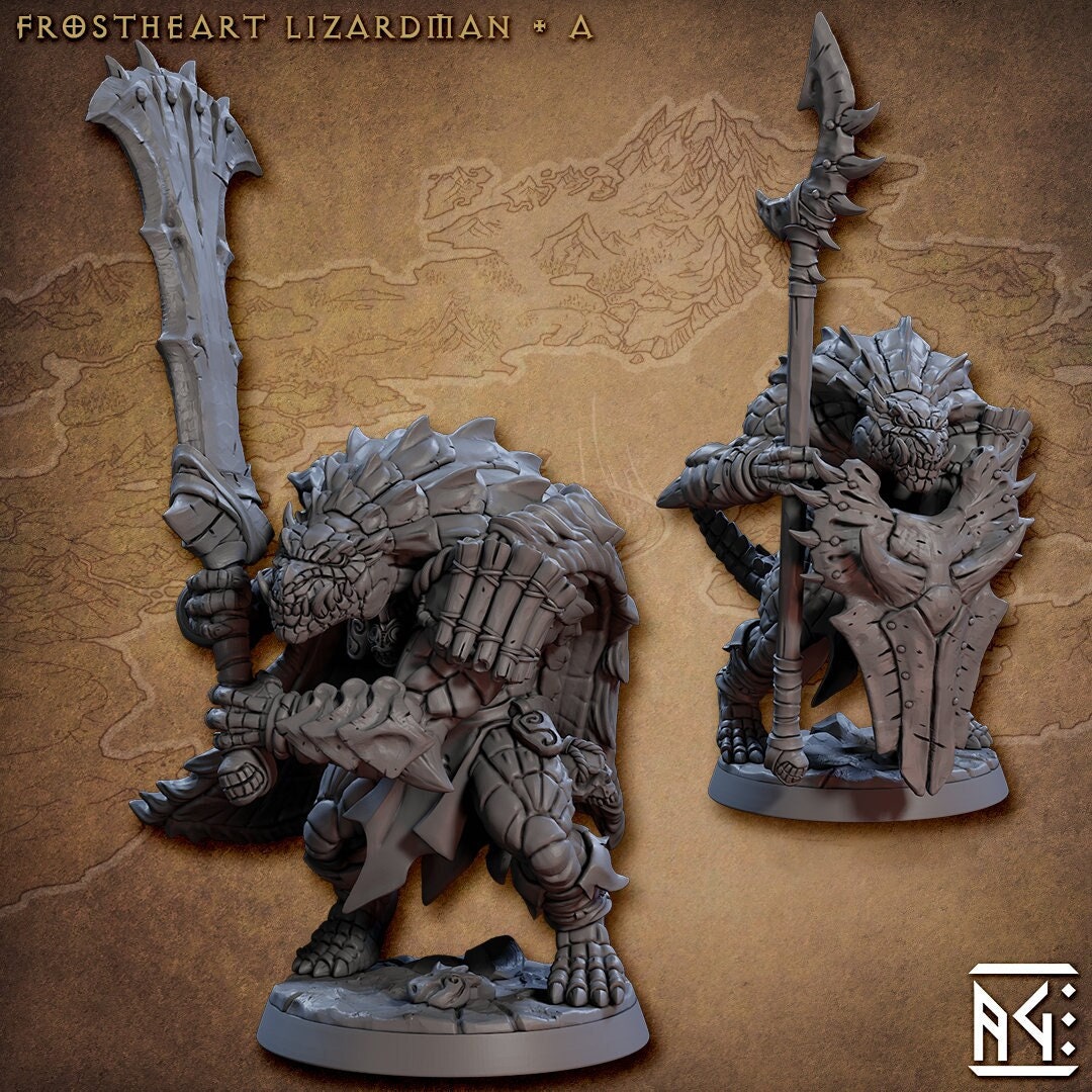 Lizardfolk, Lizardman, Fighter, Range, Paladin PC NPC | 28mm,32mm,54mm,75mm Scale Resin Miniature | Dungeons and Dragons |Artisan Guild