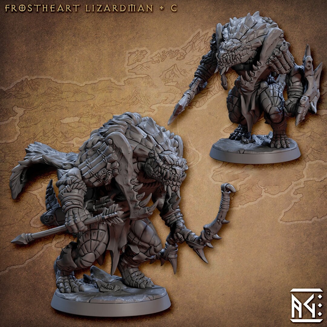 Lizardfolk, Lizardman, Fighter, Range, Paladin PC NPC | 28mm,32mm,54mm,75mm Scale Resin Miniature | Dungeons and Dragons |Artisan Guild