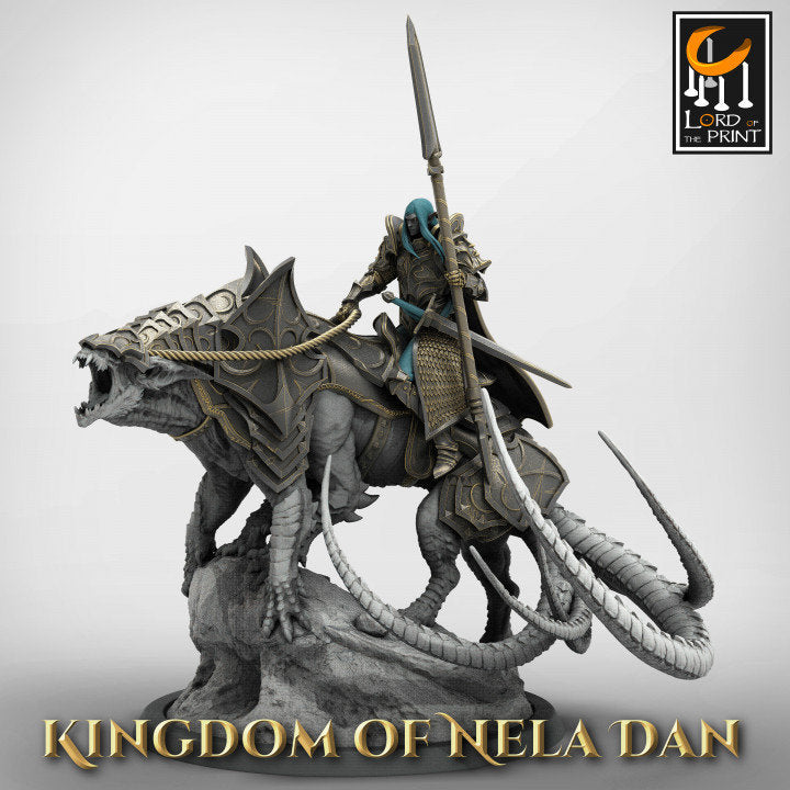 High Elf Lord Paladin Mounted on Feline Beast, Moon Elf, Eladrin Unpainted | Dungeons and Dragons 5e | 28mm,32mm,75mm Scale | Pathfinder