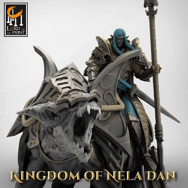 High Elf Lord Paladin Mounted on Feline Beast, Moon Elf, Eladrin Unpainted | Dungeons and Dragons 5e | 28mm,32mm,75mm Scale | Pathfinder