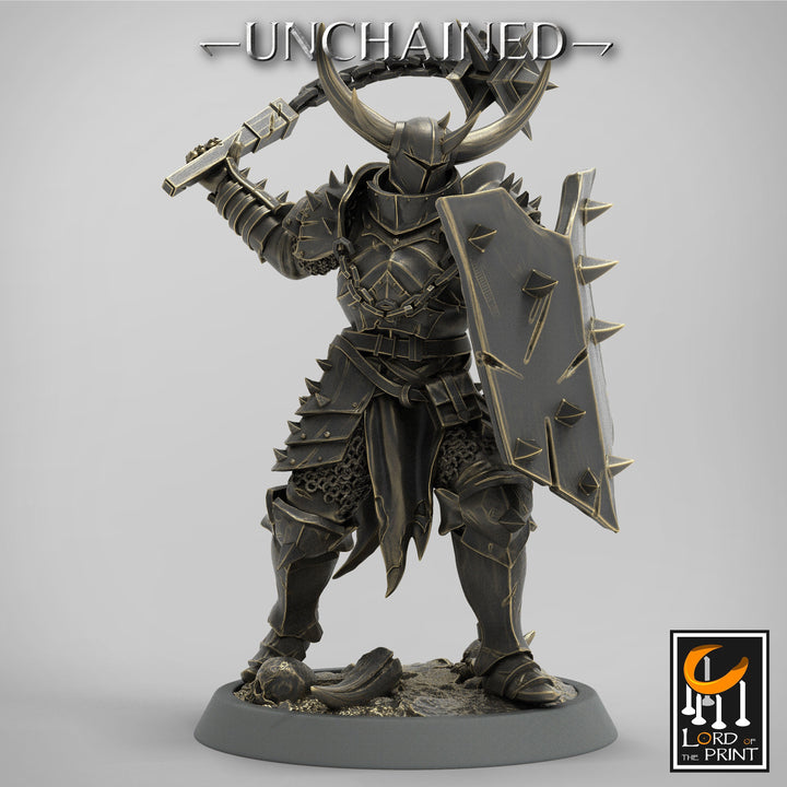 Fighter Flail, Light Soldier, Oathbreaker Paladin, Unpainted Miniature | 28mm, 32mm,54mm,75mm Scales | Dungeons and Dragons | Pathfinder |