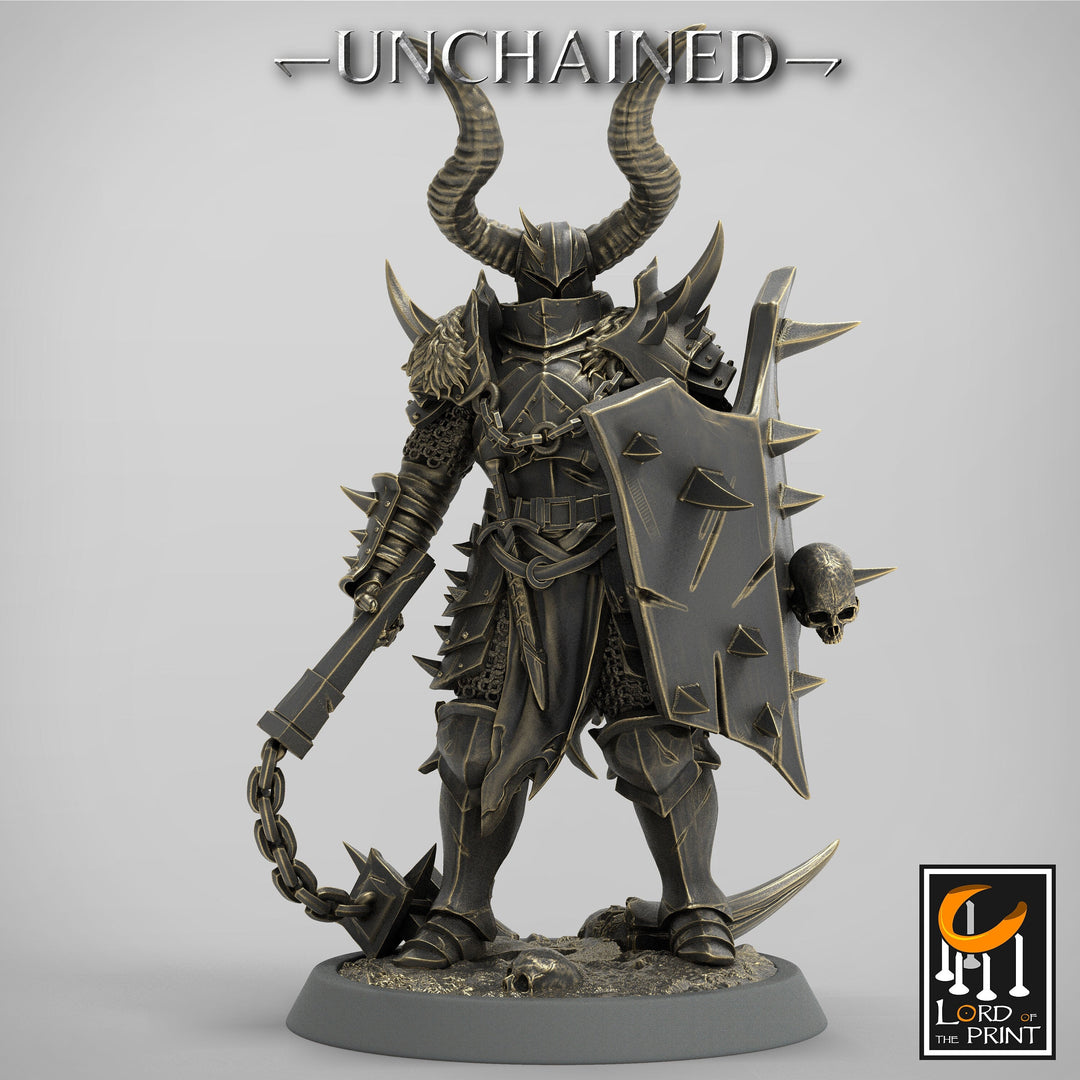 Fighter Flail, Light Soldier, Oathbreaker Paladin, Unpainted Miniature | 28mm, 32mm,54mm,75mm Scales | Dungeons and Dragons | Pathfinder |