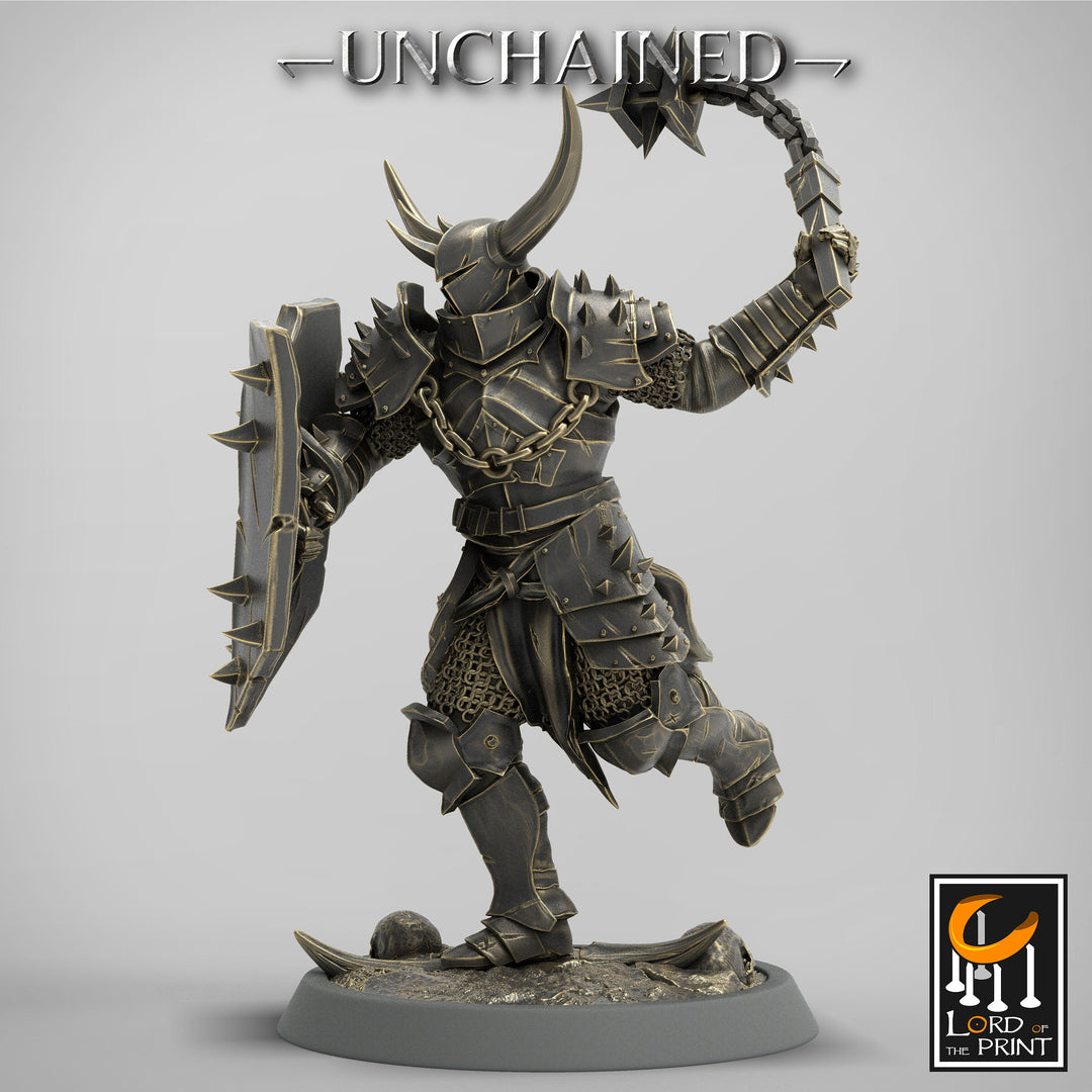 Fighter Flail, Light Soldier, Oathbreaker Paladin, Unpainted Miniature | 28mm, 32mm,54mm,75mm Scales | Dungeons and Dragons | Pathfinder |