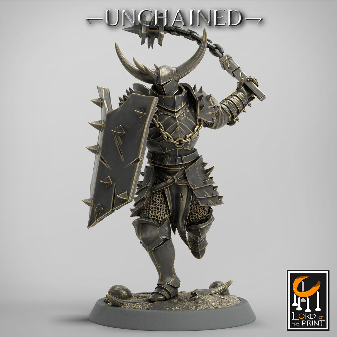 Fighter Flail, Light Soldier, Oathbreaker Paladin, Unpainted Miniature | 28mm, 32mm,54mm,75mm Scales | Dungeons and Dragons | Pathfinder |