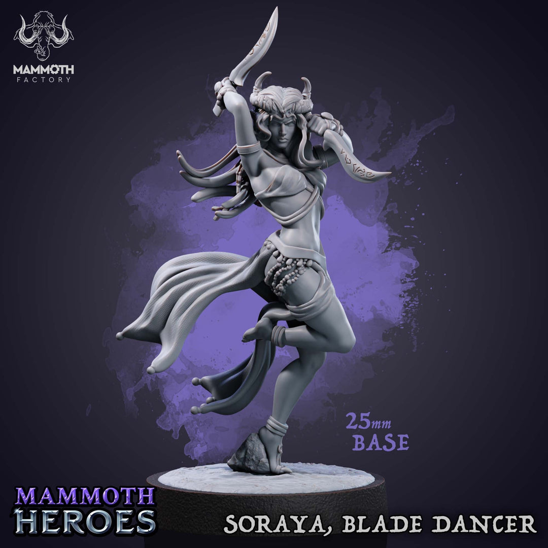 Tiefling Female Fighter, Assassin, Monk Two Weapon Style | 28mm, 32mm, 75mm Scale Resin Miniature | Dungeons and Dragons | Mammoth Factory