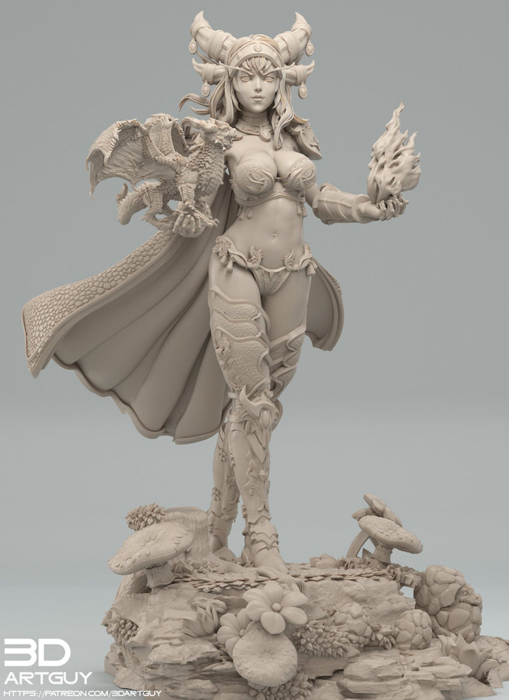 Tiefling Pinup Female Dragon Familiar Sorcerer Warlock PC or NPC | 28mm, 32mm, 50mm,75mm,100mm | Dungeons and Dragons | Pathfinder |3DArtGuy