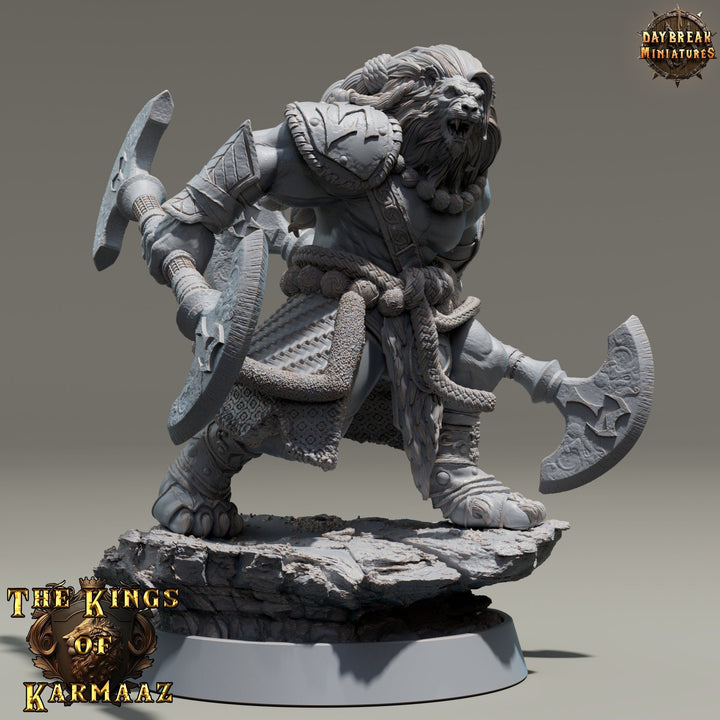 Leonin LionFolk Fighter Barbarian | 28mm, 32mm, 54mm, 75mm Scales,100mm Tall | Dungeons and Dragons D&amp;D 5e | Pathfinder| Daybreak Miniatures