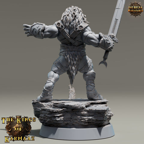 Leonin LionFolk Fighter Barbarian | 28mm, 32mm, 54mm, 75mm Scales,100mm Tall | Dungeons and Dragons D&D 5e | Pathfinder| Daybreak Miniatures