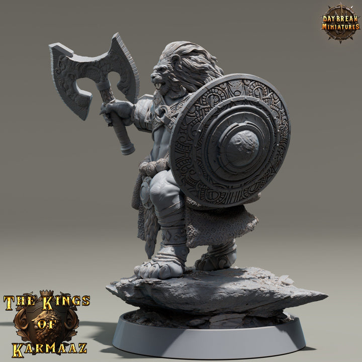 Leonin LionFolk Fighter Barbarian | 28mm, 32mm, 54mm, 75mm Scales,100mm Tall | Dungeons and Dragons D&amp;D 5e | Pathfinder| Daybreak Miniatures