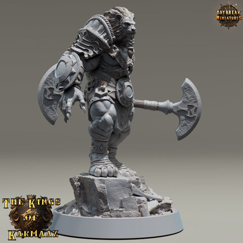 Leonin LionFolk Fighter Barbarian | 28mm, 32mm, 54mm, 75mm Scales,100mm Tall | Dungeons and Dragons D&D 5e | Pathfinder| Daybreak Miniatures