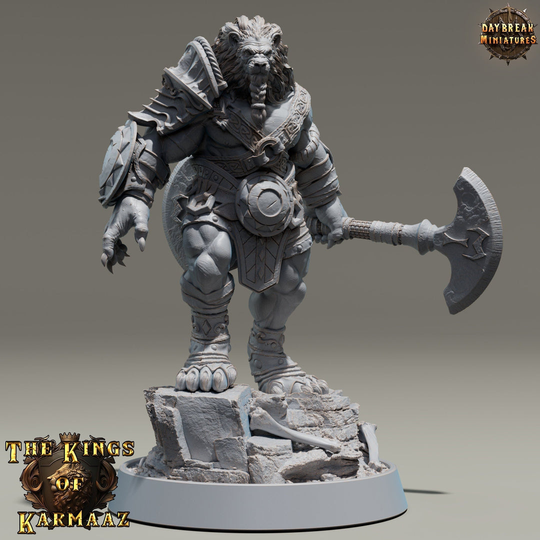 Leonin LionFolk Fighter Barbarian | 28mm, 32mm, 54mm, 75mm Scales,100mm Tall | Dungeons and Dragons D&D 5e | Pathfinder| Daybreak Miniatures