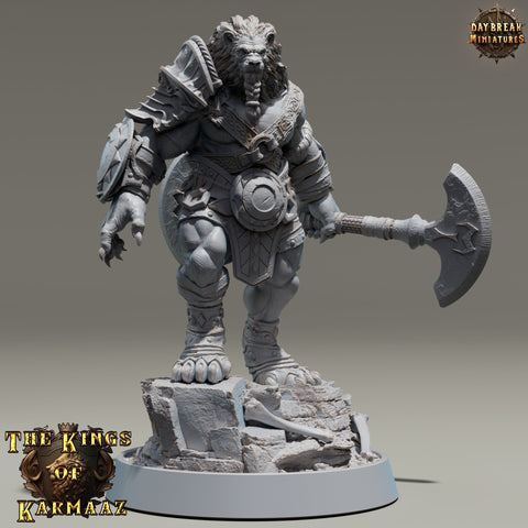 Leonin LionFolk Fighter Barbarian | 28mm, 32mm, 54mm, 75mm Scales,100mm Tall | Dungeons and Dragons D&D 5e | Pathfinder| Daybreak Miniatures