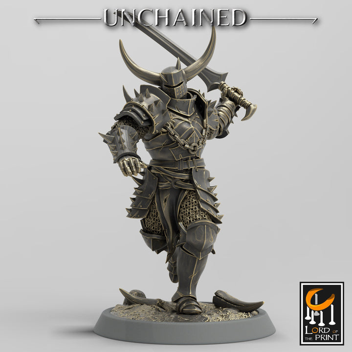 Fighter Sword, Light Soldier, Oathbreaker Paladin, Unpainted Miniature| 28mm, 32mm,54mm,75mm,100mm Scales |Dungeons and Dragons Pathfinder
