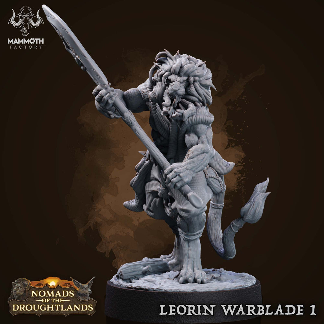 Leonin LionFolk Fighter Barbarian Unpainted | 28mm,32mm,54mm,75mm Scale | Resin | Dungeons and Dragons D&D 5e | Pathfinder |Flesh of Gods