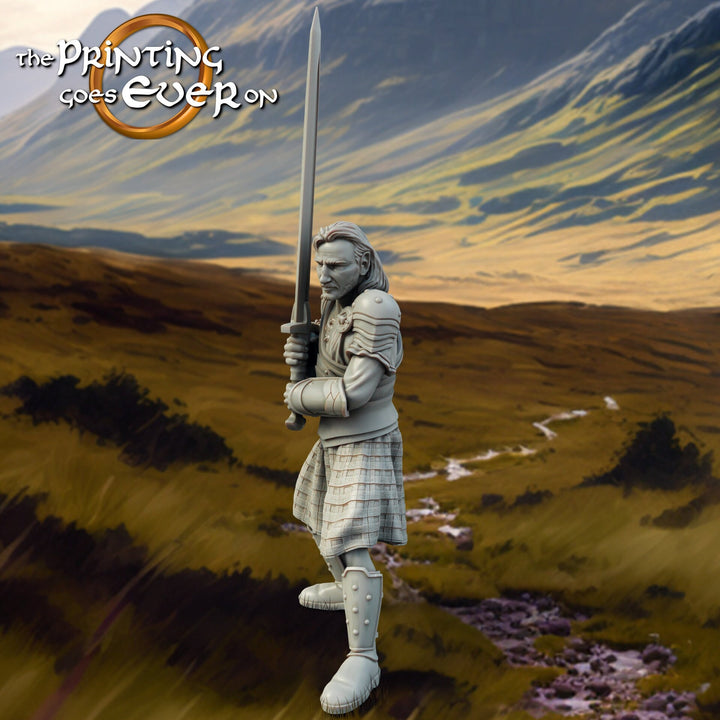 Human Highlander Ranger Fighter | Miniature | 28mm, 32mm, 54mm,75mm,100mm Scale | Pathfinder Figure| DnD | Human Ranger Figurine unpainted |