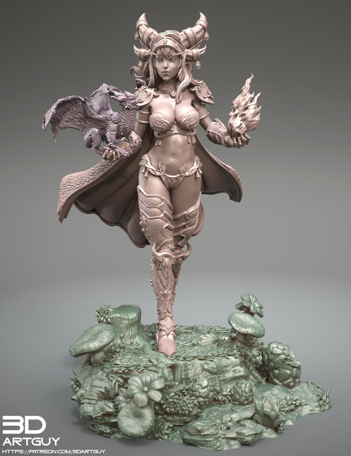 Tiefling Pinup Female Dragon Familiar Sorcerer Warlock PC or NPC | 28mm, 32mm, 50mm,75mm,100mm | Dungeons and Dragons | Pathfinder |3DArtGuy
